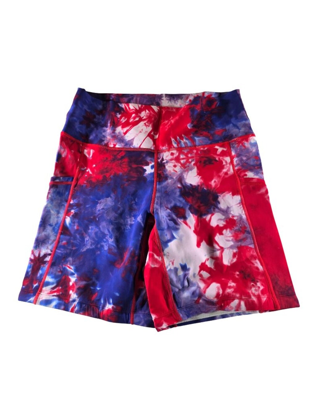 Constantly Varied Gear Womens Red Blue Tie-Dye Athletic Shorts M Pockets Fitness